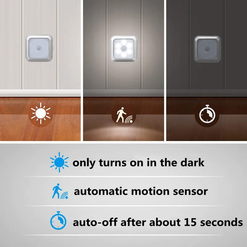 

Wireless Motion Sensor Under Cabinet Light Wardrobe Bedside Lamps Closet Staircase Kitchen 6leds Battery Led Night Lighting
