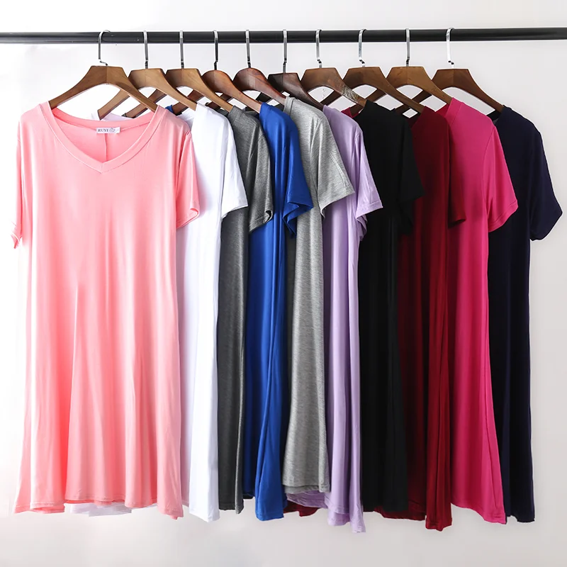 Горячая Распродажа свободные одноцветные ночные рубашки для женщин удобные