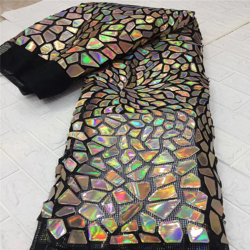 gold High Quality African nigerian tulle Lace Fabric Embroidery big Sequins guipure lace fabric French Tulle | Дом и сад