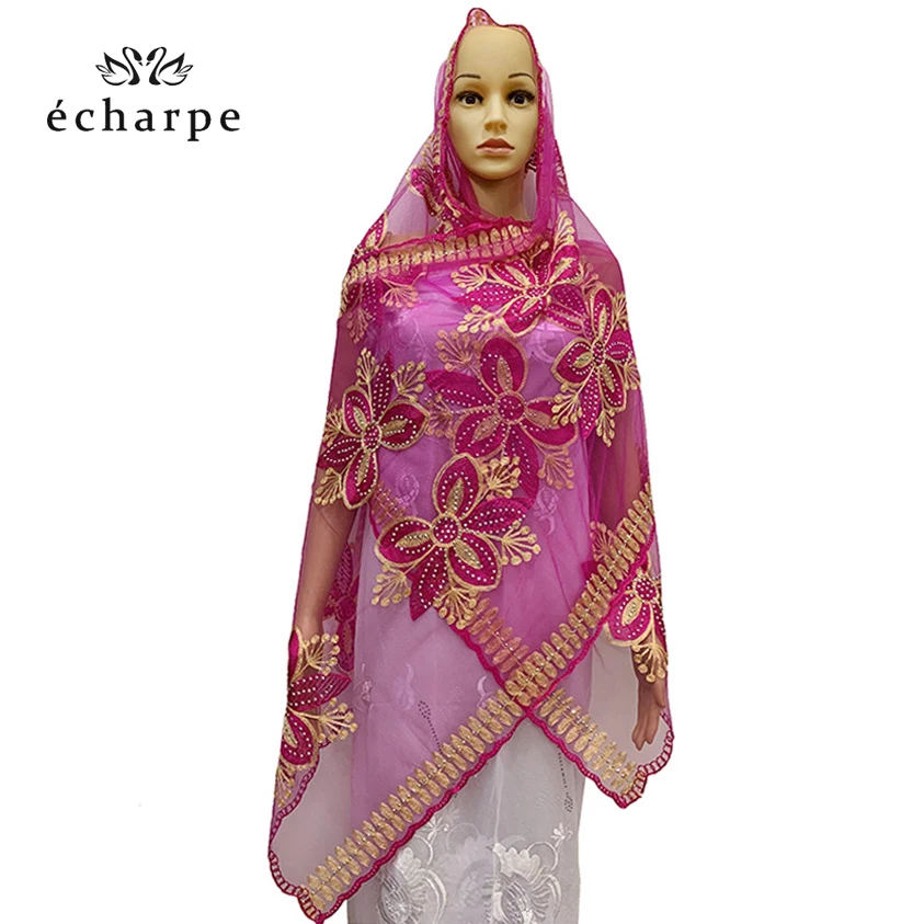 2020 HOT SALE !African women scarf muslim embroidery net hijab for shawls EC306 | Тематическая одежда и униформа