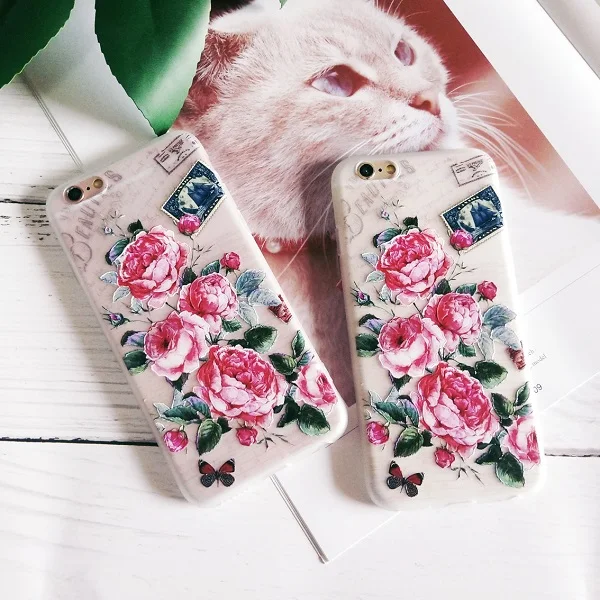 Чехол для iphone 6 6s 7 8 6 s plus, винтажный милый чехол с красными цветами для iphone XR X XS MAX 11 Pro Max 5 5S se, 3d чехол для девочек - Цвет: 18