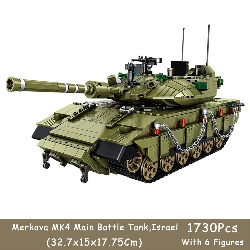 

1730Pcs Israel Merkava MK4 Main Battle Tank With 6 Color Printing Soldier Figures Military Collection Building Block Gift Toy