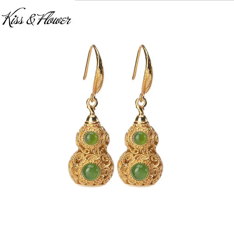 

KISS&FLOWER ER95 Fine Jewelry Wholesale Fashion Woman Girl Bride Birthday Wedding Gift Hollow Calabash 24KT Gold Drop Earrings
