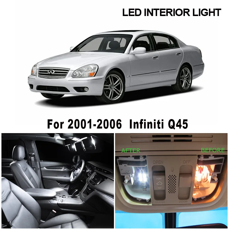 

10 x White Error Free LED Dome License Plate Light Interior Package Kit For 2001-2006 Infiniti Q45 Trunk Cargo Door Lamp