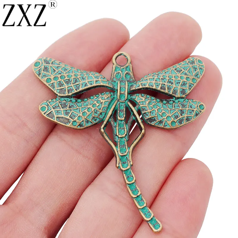 

ZXZ 5pcs Antique Bronze Verdigris Patina Large Dragonfly Charms Pendants for Jewelry Making Findings 55x50mm