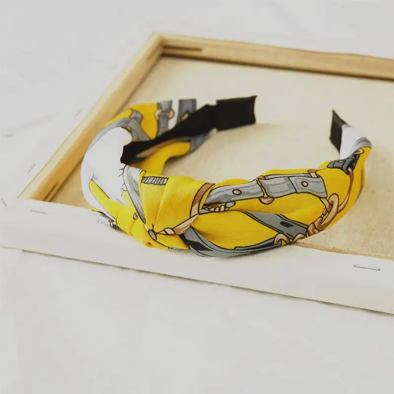 

Geometric Print Knot Hairbands Headbands For Womens Girls Wide Bohemian Style Glossy Fabric Makeup Headband Hair Accessories