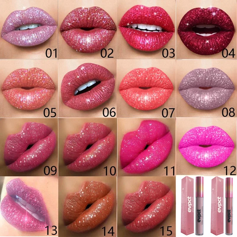 Блестящий жидкий водостойкая помада 15 цветов стойкий Алмазный сверкающий блеск