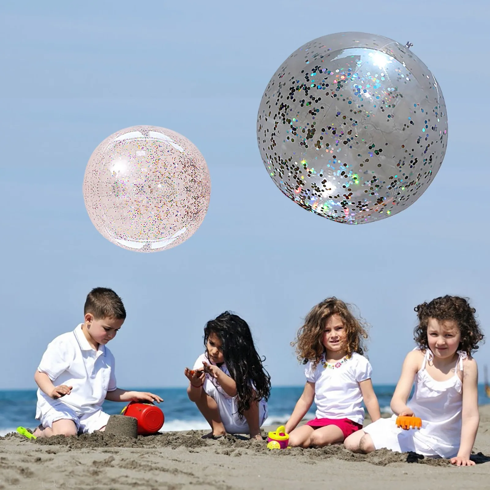 

Summer Beach Ball Pool Toys Balls Giant Confettis Glitters Inflatable Clear Beach Ball Outdoor interactive Sports Games Children