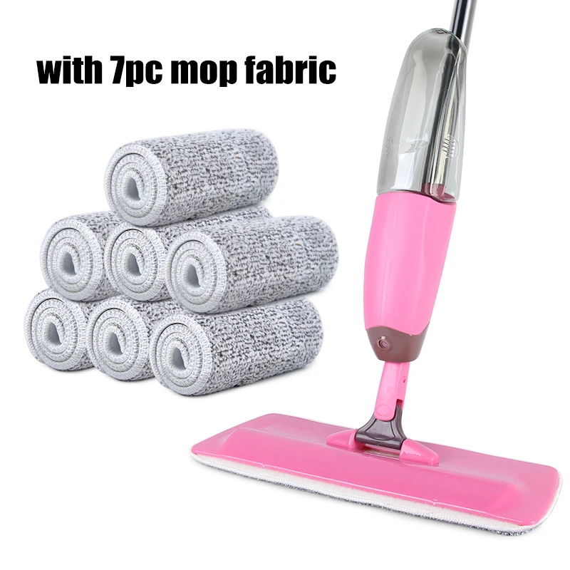 Pink with 7pcs cloth Распылительная швабра с распылителем деревянный пол керамическая плитка Автоматическая плоская Швабра очиститель пола для дома инструмент для уборки дома со шваброй - Цвет: Pink with 7pcs cloth
