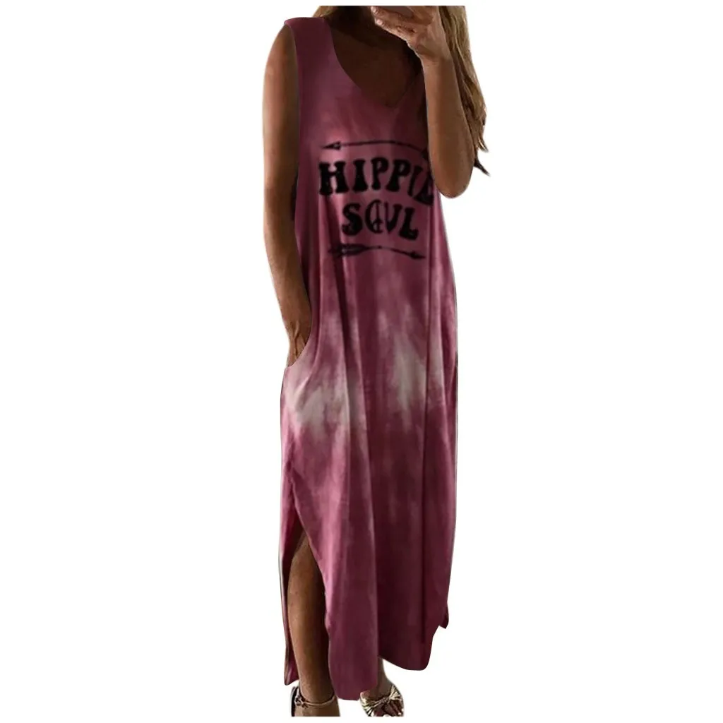 

Summer Dresses Women Punk Style Loose Sleeveless Letter Print Female Shirt Dress Street Side High Split Flower Print