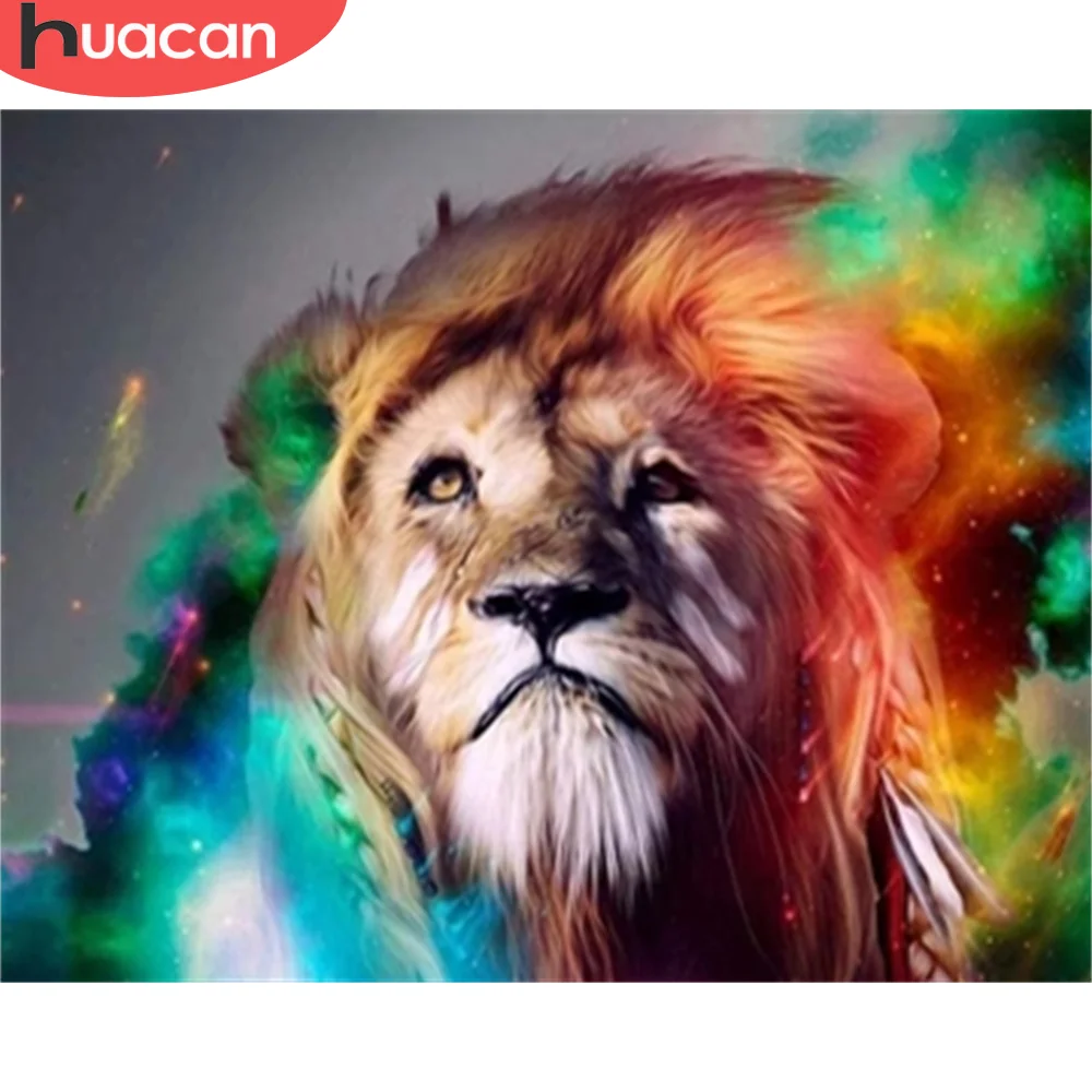 

HUACAN 5D DIY Picture By Numbers Lion Animal Wall Art HandPainted Unique Gift Painting By Number Children's Room Decor