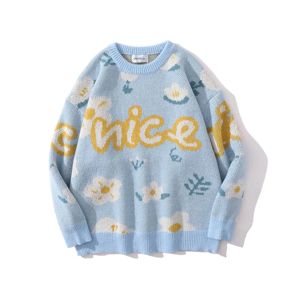 

Autumn Winter Men's Harajuku Sweaters Knitted Letter Pullovers Jacquard Cartoon Jumpers Casual Knitwear Unisex Clothing