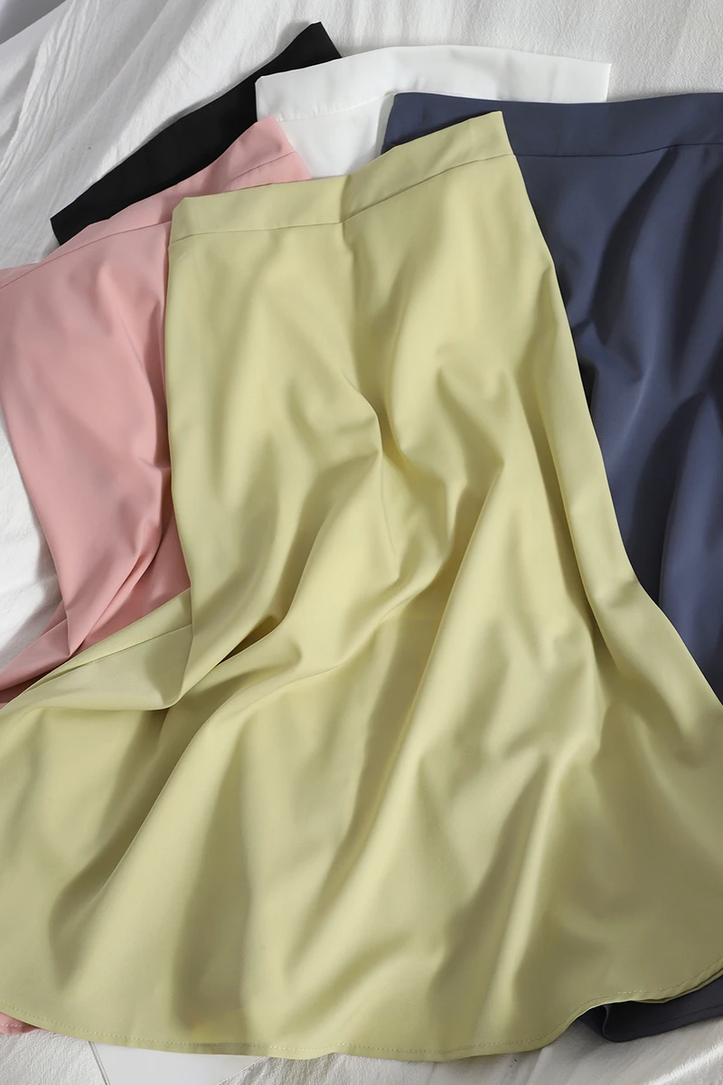 

Fashion Korean solid color casual chiffon skirt female summer high waist knee-length skirt gentle midi long skirt Office Lady