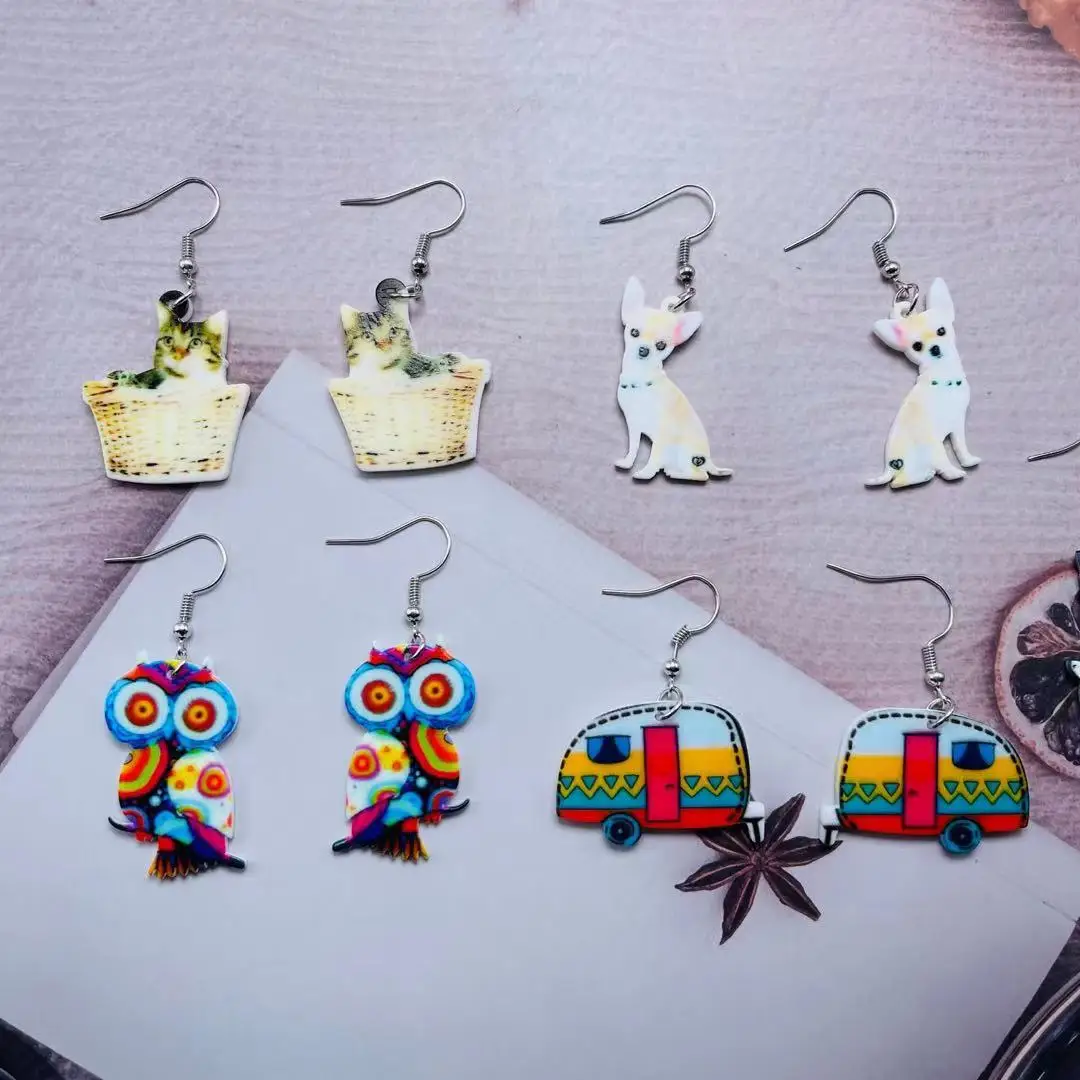 

Trendy Earrings for Women 2021 New Acrylic Animal Dangle Earrings Vintage Women Fashion Jewelry Cute Cartoon Girls Accessories