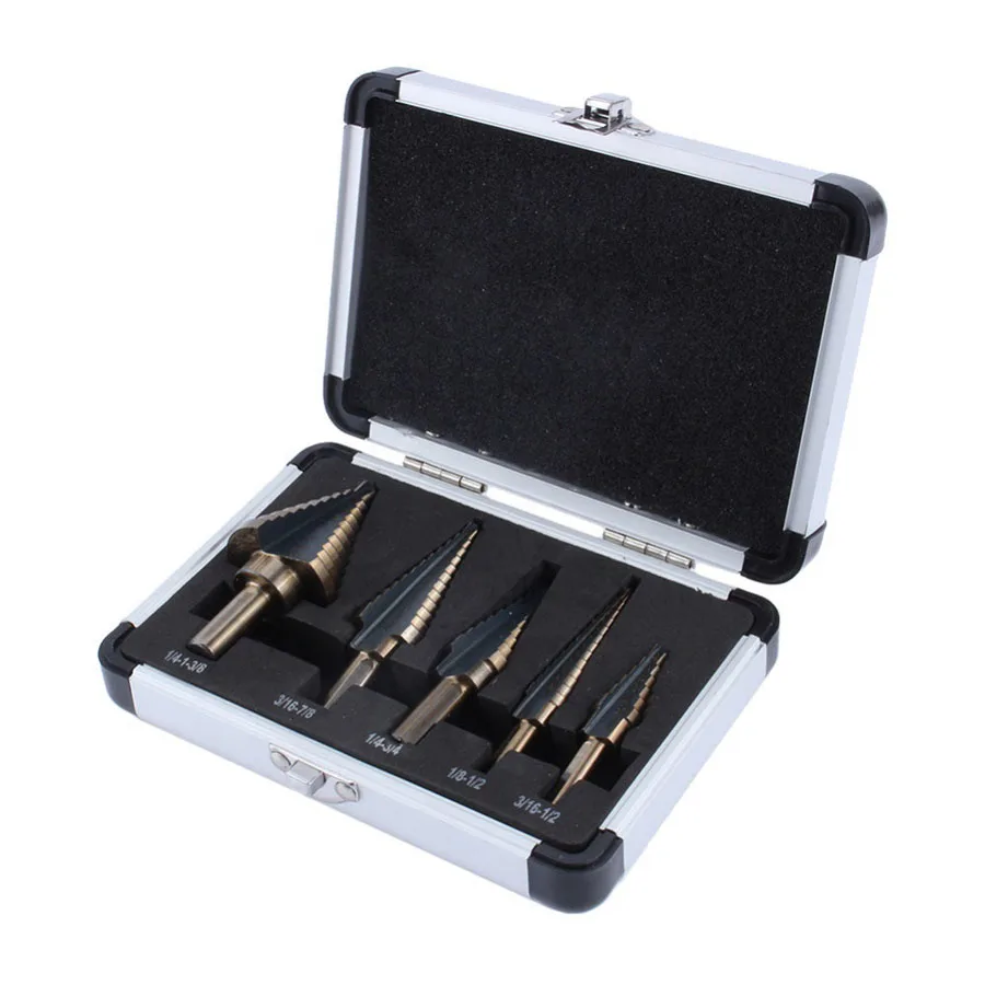 

5pcs Hss Cobalt Step Titanium Cone Drill Hole Cutter Bit Multiple Hole 50 Sizes Step Drill Bit Set With Aluminum Case