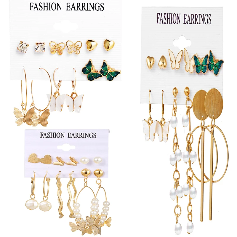 

Tassel Butterfly Earrings For Women/Girls Elegant Acrylic Studs Daily Earrings Drop Sets geometric Heart Wedding Jewelry Gift