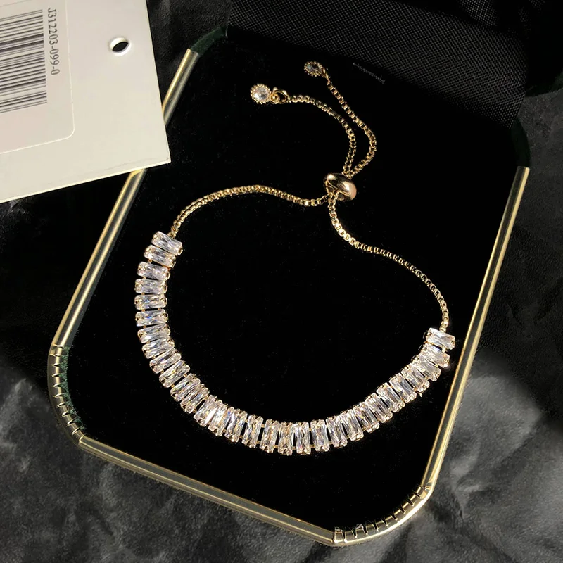 

Classic Female Rainbow Crystal Bracelet Trendy Gold Color Open Bracelets For Women Charm Bride Geometry Zircon Party Bracelet