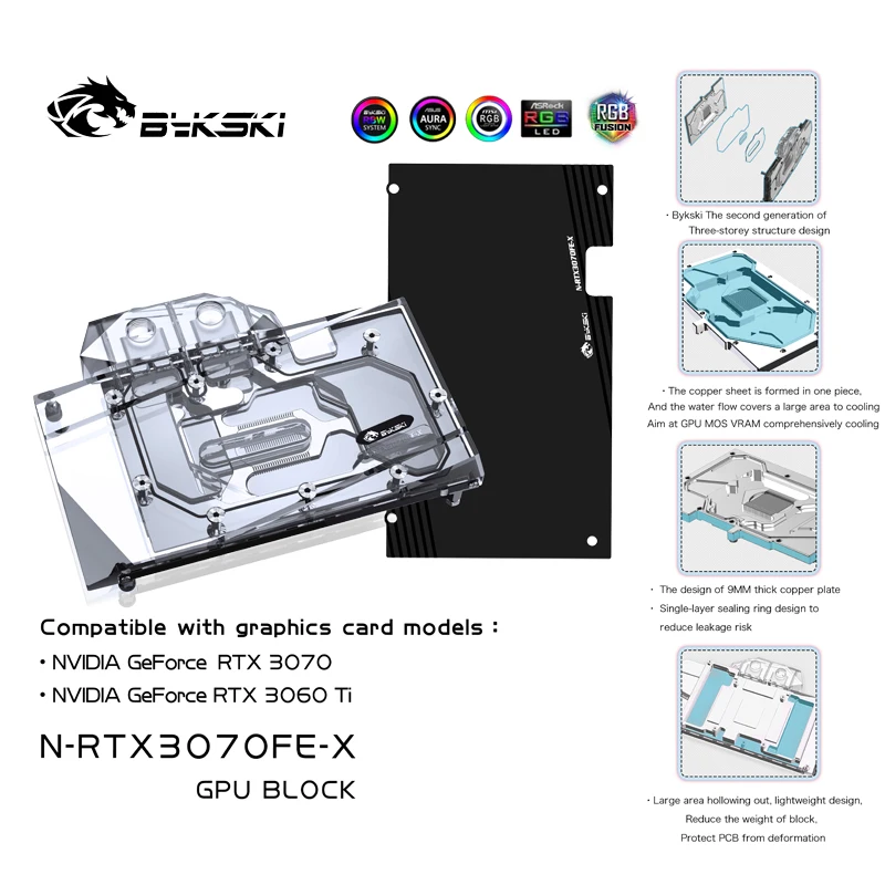 

Bykski N-RTX3070FE-X PC water cooling GPU cooler video Graphics Card Water Block for NVIDIA GeForce RTX 3070 3060Ti