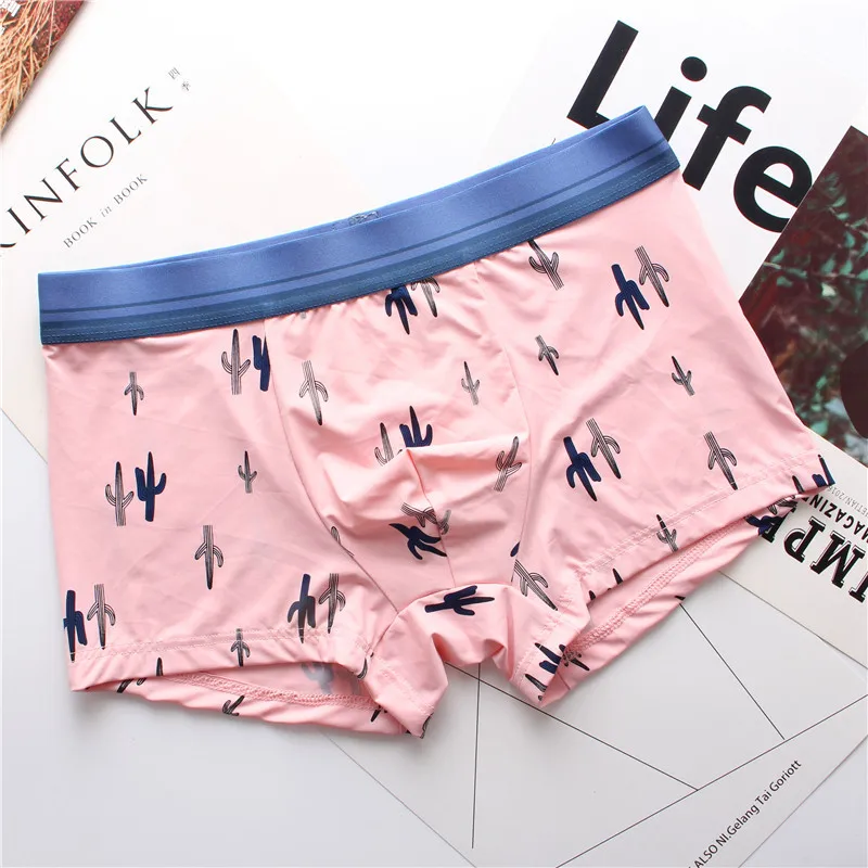 pink Летние модели корейского мужского нижнего белья высокого качества ледяная шелковая ткань Освежающая дышащая Влага Мужское нижнее белье оптом - Цвет: pink