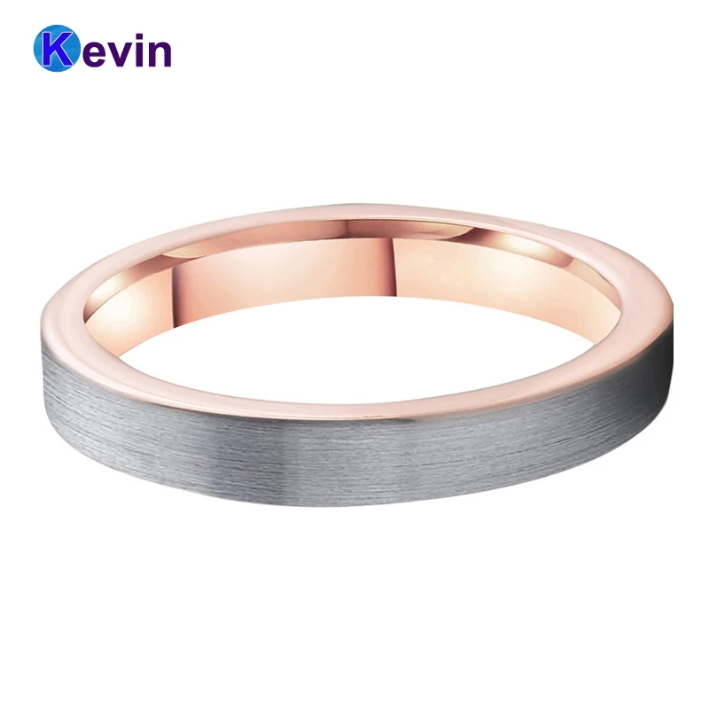 Женские обручальные кольца вольфрамовые розовое золото плоская лента 4 мм и