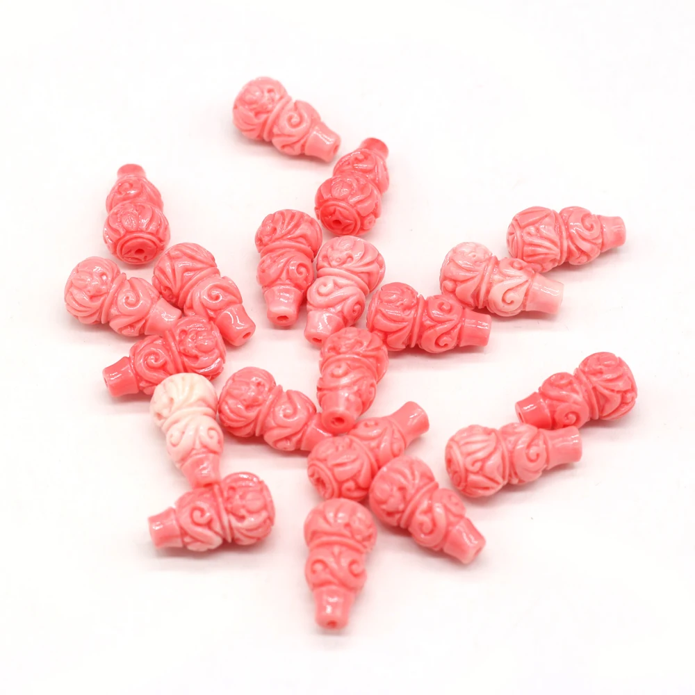 

10pcs Pink Gourd Vase Shape Artificial Coral Stone Loose Beads for Jewelry Making Women Necklace Bracelet Gifts Size 12x20mm