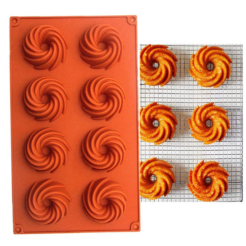 

8 Cavity Swirl Shape Silicone Cake Mold Spiral Chocolate Cookies Pudding Ice Cream Tray Pastry Baking Tool Bakeware Pan