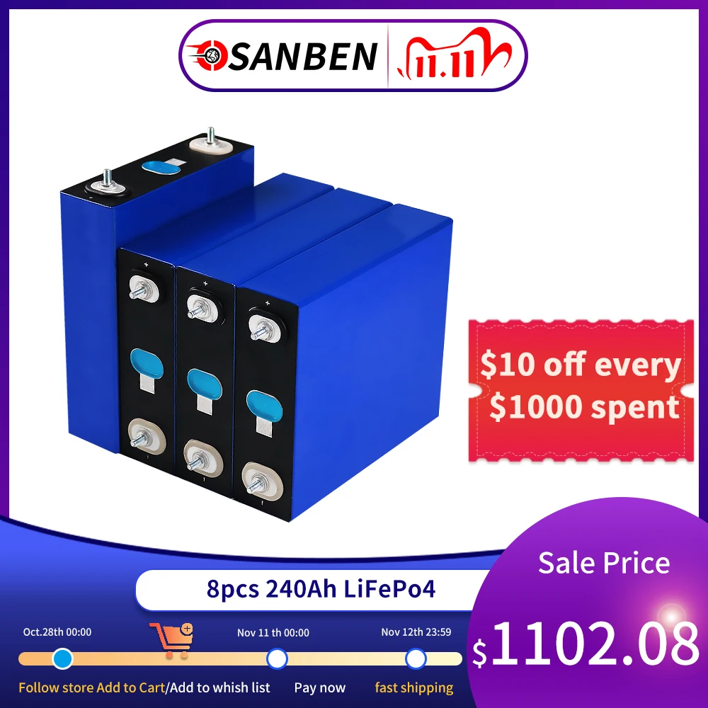 

8pcs 3.2V 240Ah LiFePO4 battery can for 24V batteries Lithium-iron phospha 240Ah Can make Boat batteries EU US tax free