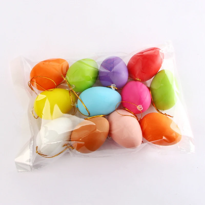 

12pcs Easter Decoration Plastic Eggs Colorful Hanging Ornament Ball DIY Painting Kids Toys For Easter Party Home Decor Supplies