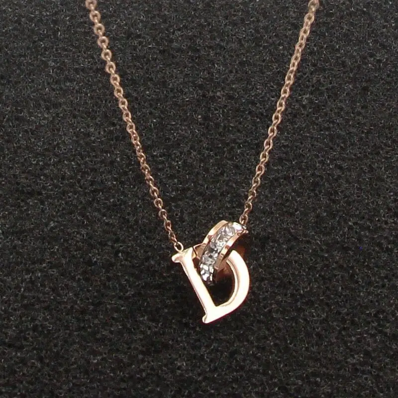 

Letter D Double Ring Double Button Diamond Inlaid Clavicle Chain Fashion Jewelry Necklaces for Women Name Necklace