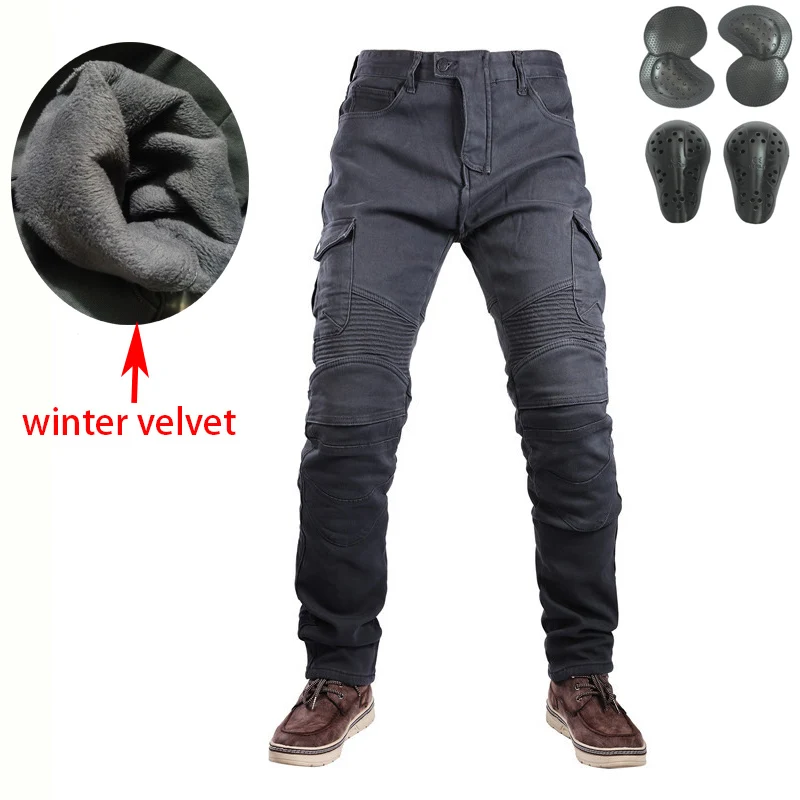 Motorcycle Winter Riding Jeans Men's Winter Warm Thick Pants Double Layer Fleece Tactical Cotton Long Trousers Men Pants Trouser