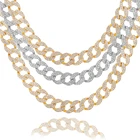 Ожерелье мужское из кубинской цепи, сверкающая цепь в стиле хип-хоп, тяжелое ювелирное изделие 2 тона золотистого цвета в стиле панк, певицы, рэп, A +, 15 мм