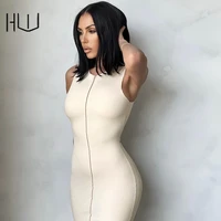 bright line ribbed knitted tank dress v neck black party casual harajuku slim beige pullovers sleeveless bodycon for women