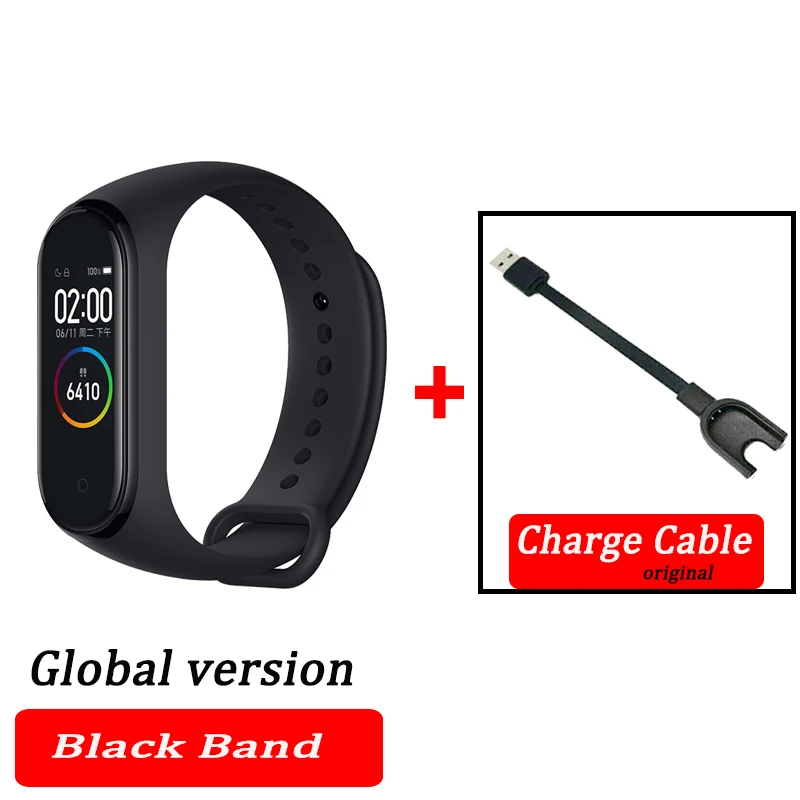 black global charger Xiaomi Mi-браслет 4 смарт-Браслет фитнес-браслет MiBand Band 4 Частота сердечных сокращений большой сенсорный экран сообщение Smartband - Цвет: black global charger