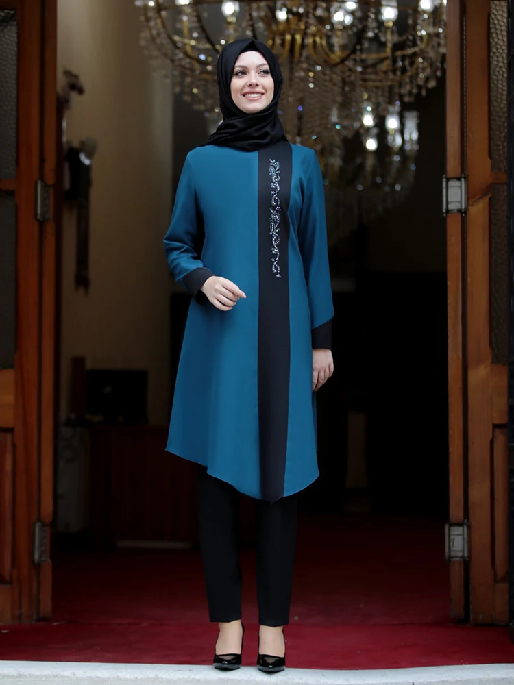 

FAKUNTN Trousers Double Women Tunic Suit Hijab Combination New Season Islamic Muslim Clothing Quality Fabric Made in Turkey