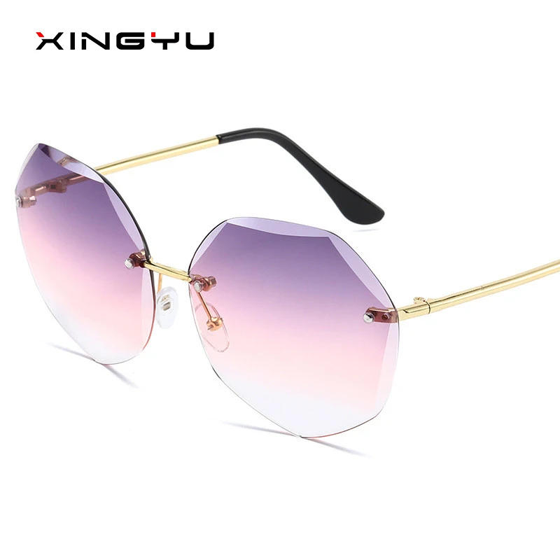 

Fashion Sunglasses Women Brand Designer Rimless Gradient Sun Glasses Shades Cutting Lens Ladies Frameless Metal zonnebril dames