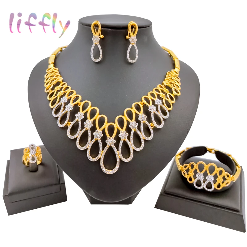 

Индийский комплект ювелирных изделий очаровательное женское ожерелье в форме капли воды браслет серьги кольцо вечерние Роскошные ювелирн...