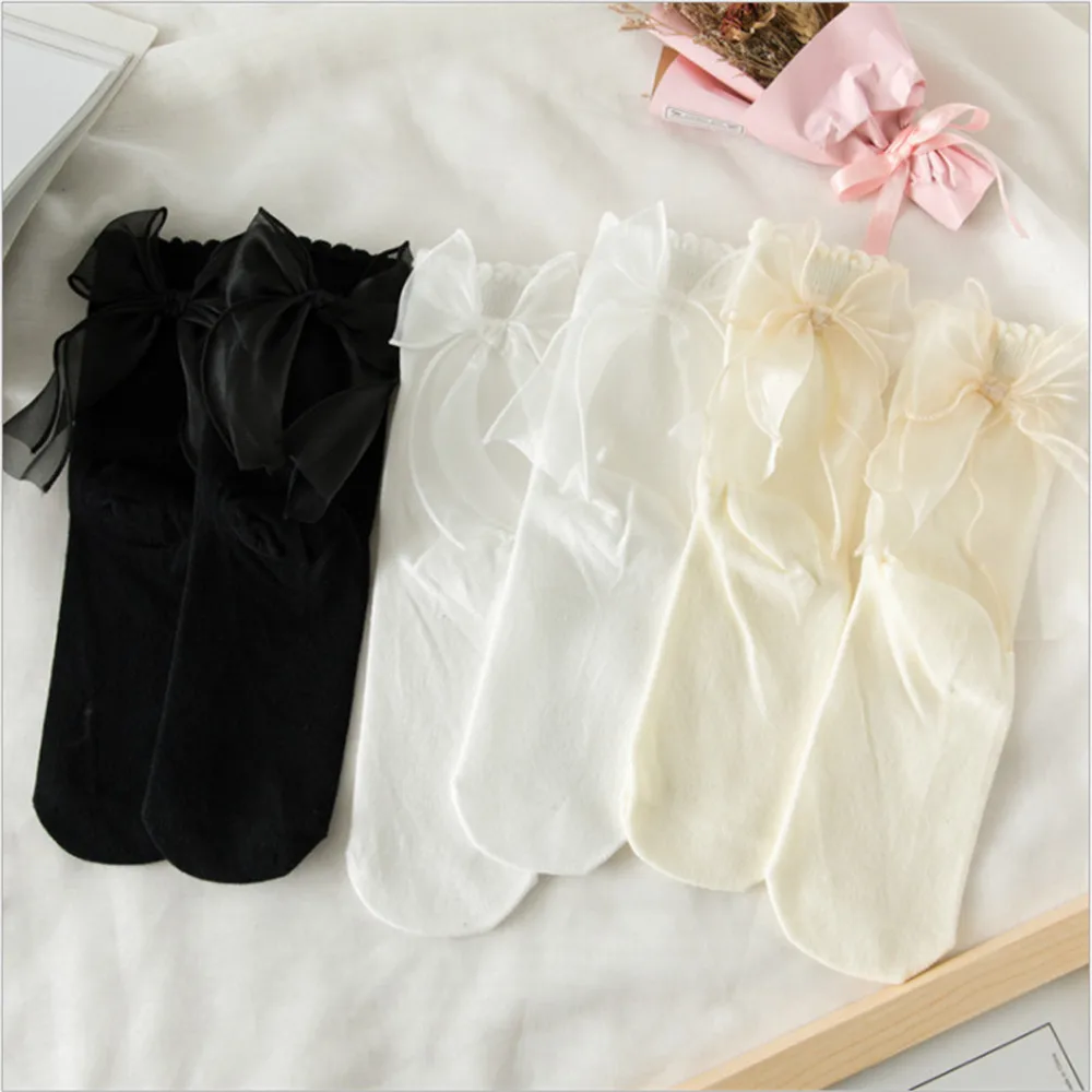 

New Lolita Socks Japanese Jk Uniform Socks Mesh Big Bow Bubble Lace Stockings Princess Cotton Socks