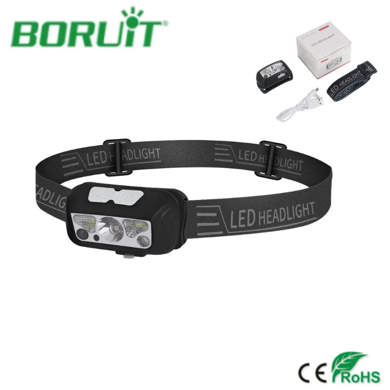 BORUIT High Powerful Zoomable Head Light USB Rechargeable Headlamp Head Torch Head Flashlight Waterproof Outdoor Camping Hiking