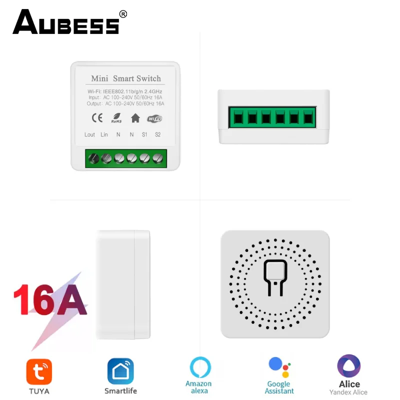 

Мини-выключатель Aubess 16 А с поддержкой Wi-Fi, 16 А