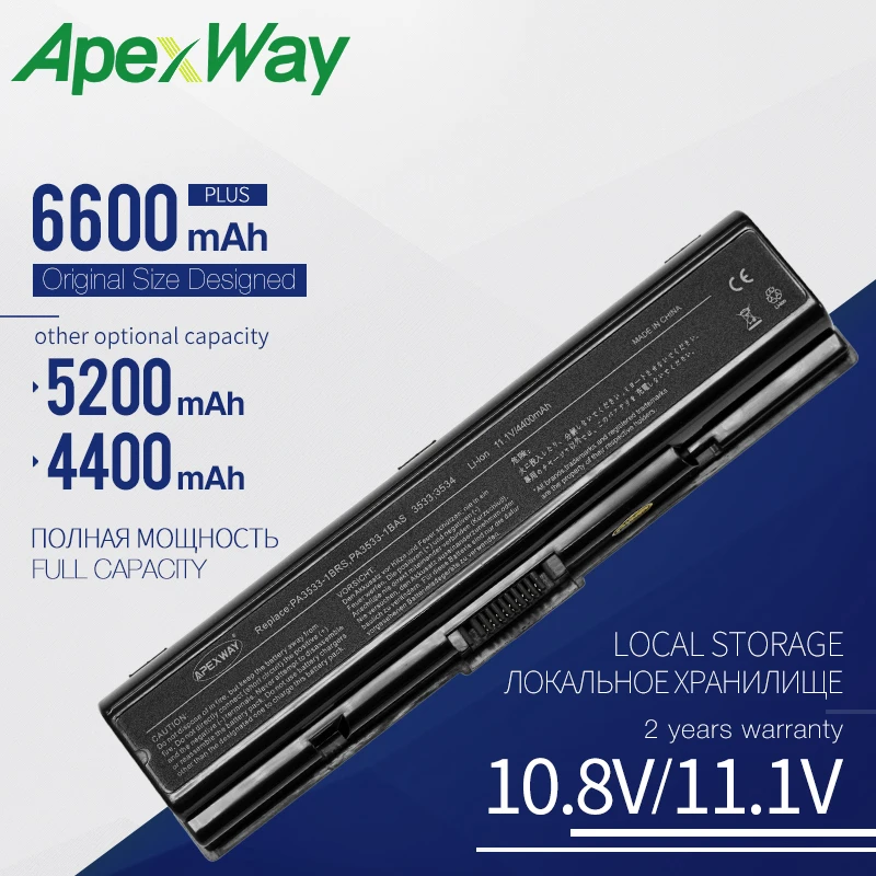 

Apexway 6 CELL Laptop Battery For Toshiba PA3534 PA3534U-1BAS PA3534U-1BRS Battery for Laptop A300 A500 L200 L300 L500 L550 L555