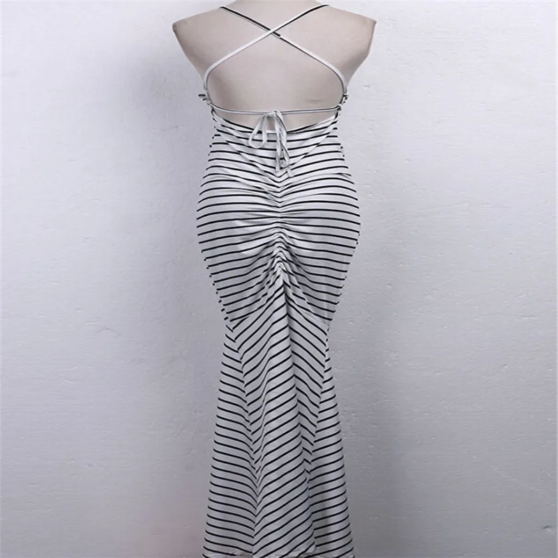 

Women Sleeveless Backless Striped Formal Wedding Long Party Ball Prom Gown Cocktail Dress