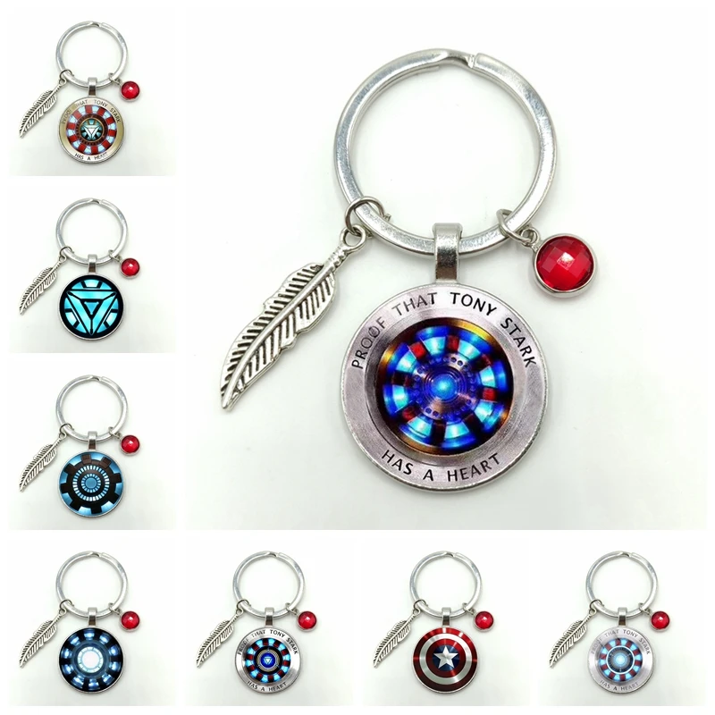 

2020 Movie Wrap Glass Cabochon Pendant Keychain Jewelry Marvel Iron Man Tony Stark Arc Reactor Keychain