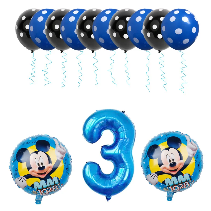 Голубые воздушные шары для дня рождения мальчика Микки Маус украшения с номером