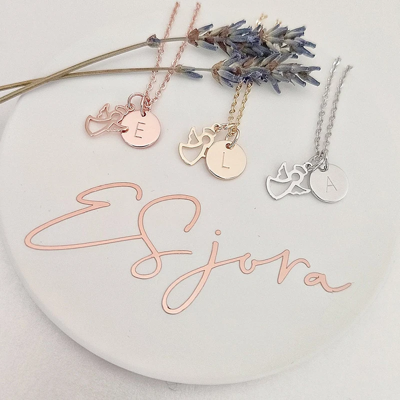 

Ожерелье с ангелом, ожерелье персонализированное, рождественский подарок, подарок для женщины, подарок для нее, ожерелье с инициалом, ожере...