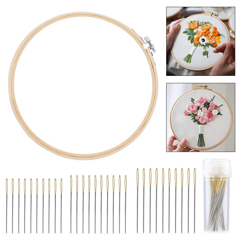 

LMDZ 13.38Inch Bamboo Round Embroidery Hoops with Embroidery Needle Large Eye Stitching Needles for Home Decor and DIY