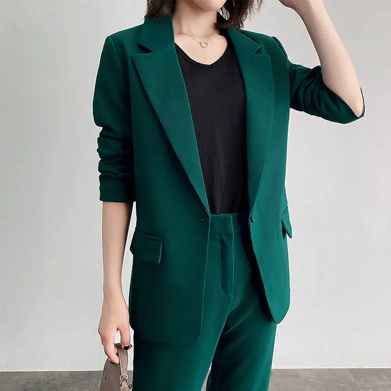 

zer Suits OL Pants Suit Notched Blazers Jackets With Trouser Two Pieces Set Red Pink GREEN Women Single botton Work Bla