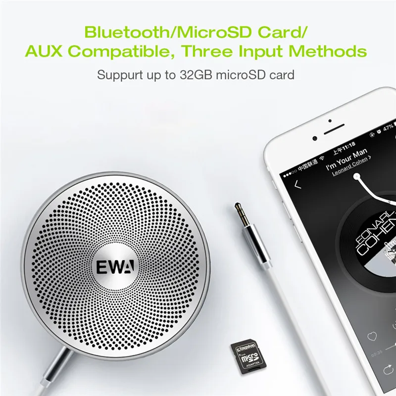 EWA A2 Pro Металлический Мини Bluetooth динамик портативный маленький Бас Сабвуфер