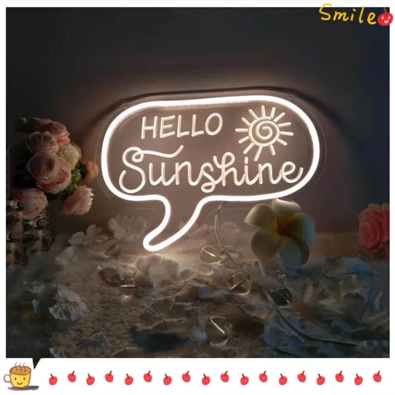 

Светодиодный прозрачный неоновый светильник Hello Sunshine, акриловая настенная декоративная лампа для ванной, дома вечерние НКИ, свадьбы, праздн...