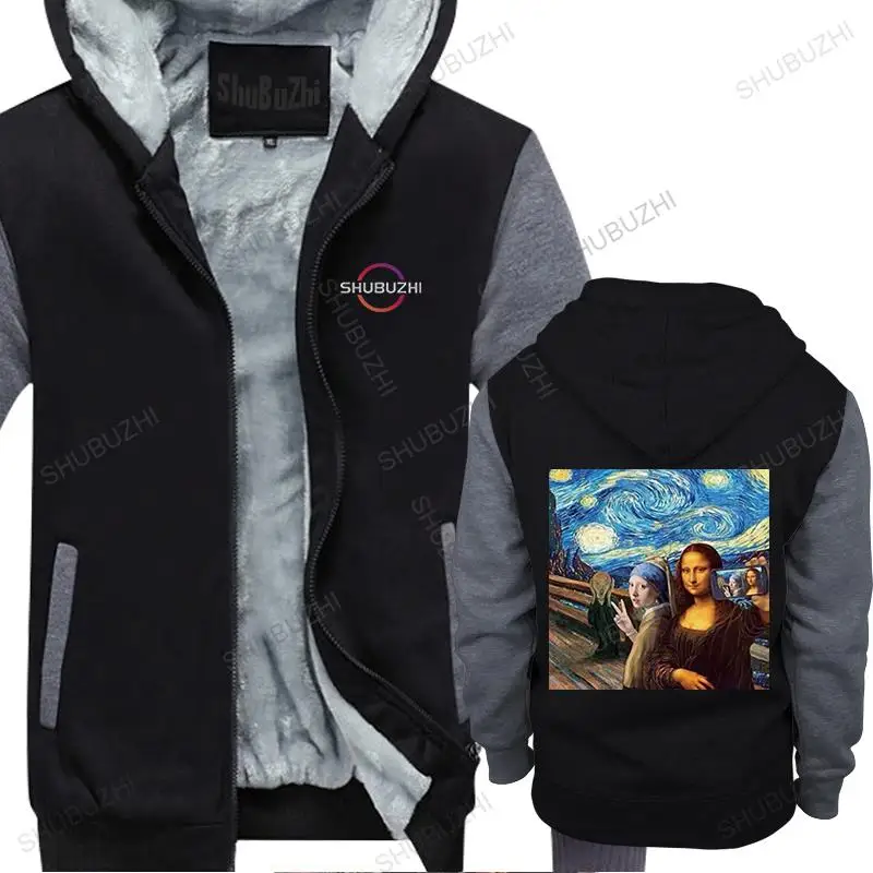 

Mens autumn winter hoody cotton fleece hoodie loose tops Funny paintings Mona Lisa man warm hooded sweatshirt streetwear coat