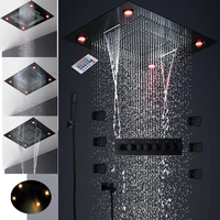 6 functions luxury led shower set 24 inch rain mist waterfall curtain showerhead thermostatic large flow mixer massage body jets